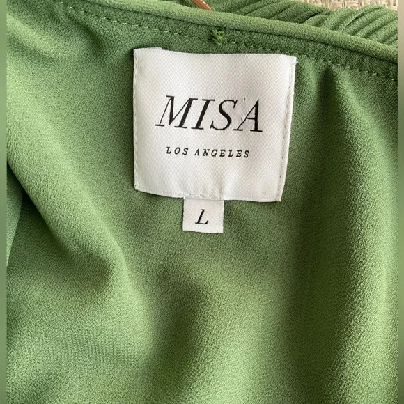 MISA Top Women’s Large One Shoulder Green Blouse Pleated - Picture 3 of 8